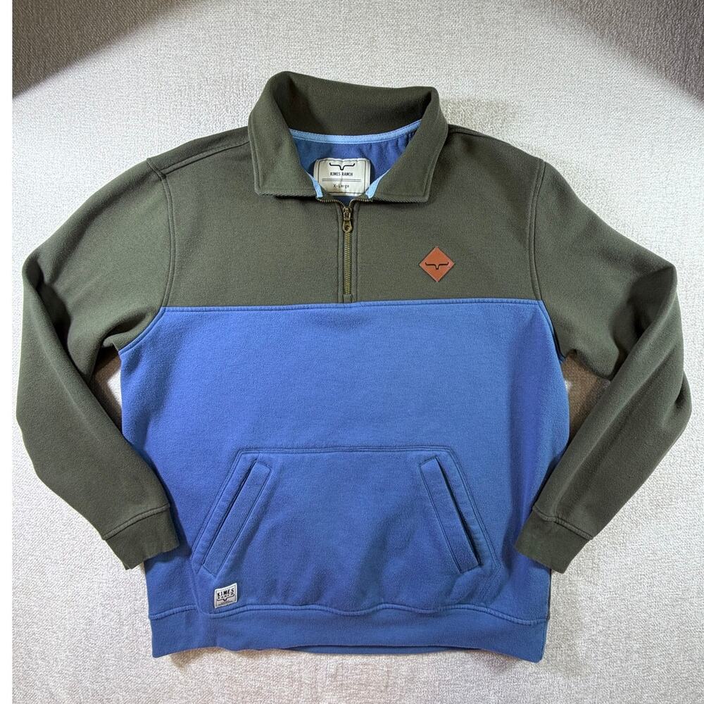 Kimes Ranch Men's XL Green Blue 1/4 Zip Long Sleeve Pullover Western Top Casual